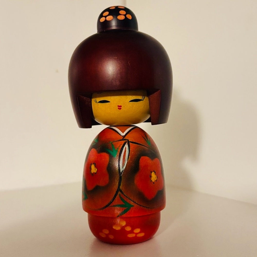 VTG Japanese Kokeshi Wooden Doll HoHoemi Girl Kimono By Masae Fujikawa